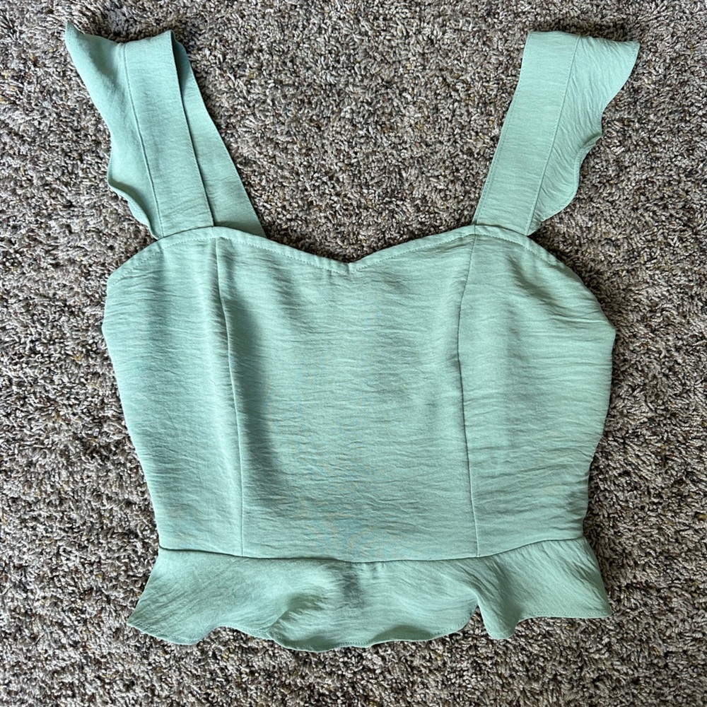 Altar'd State Green Fitted Ruffled Crop Tank Top